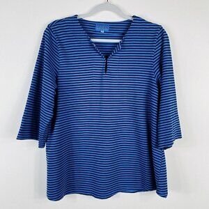 Iridium Size Small Striped Keyhole Neck Knit Top Blue Black Cotton Blend